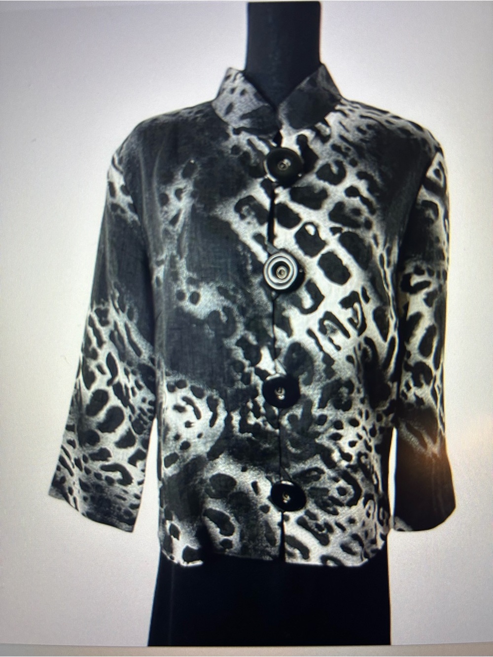 Berek Animal Print 100% Linen Work Business Short Jacket Black White Large